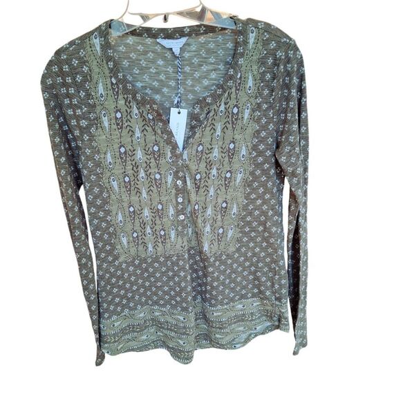 Lucky Brand NWT Boho Long Sleeve Blouse Top Olive Green Autumn MSRP $50 SOFT S - Picture 2 of 14